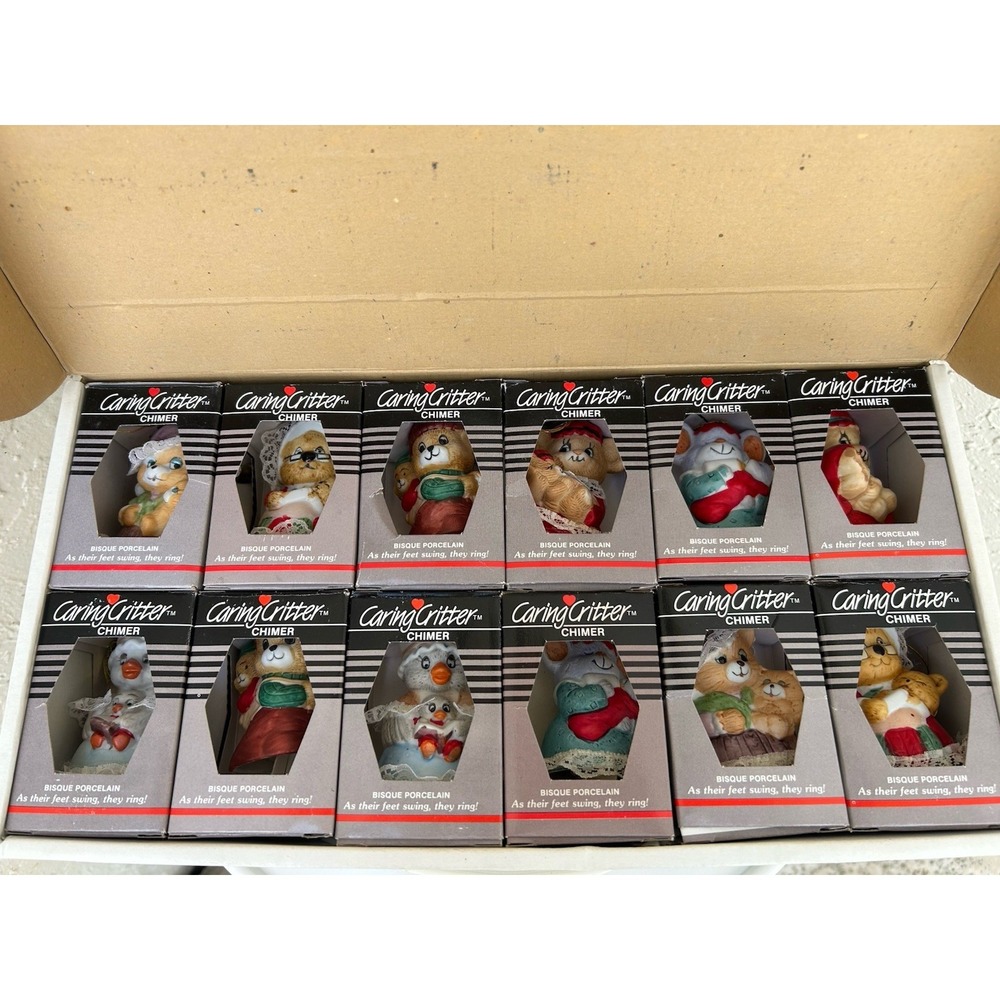 Set Of 12 Caring Gritters Chimers Handpainted Bisque Porcelain Vintage
